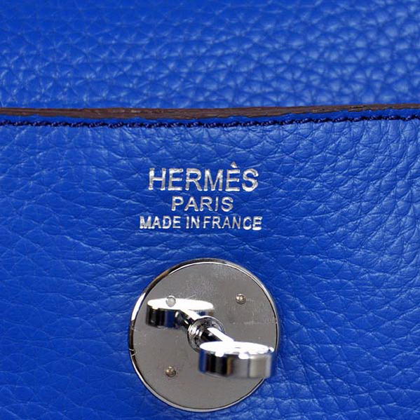 High Quality Replica Hermes Lindy 30CM Havanne Handbags Blue Clemence Leather Silver